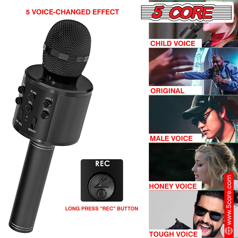 5 Core Bluetooth Wireless Karaoke Microphone, All-in-One Premium Handheld Karaoke Mic Speaker Recorder Player w/ Adjustable Remix FM Radio Great Gifts for Girls Boys Adults All Age (Black)- WM SPK BLK-9