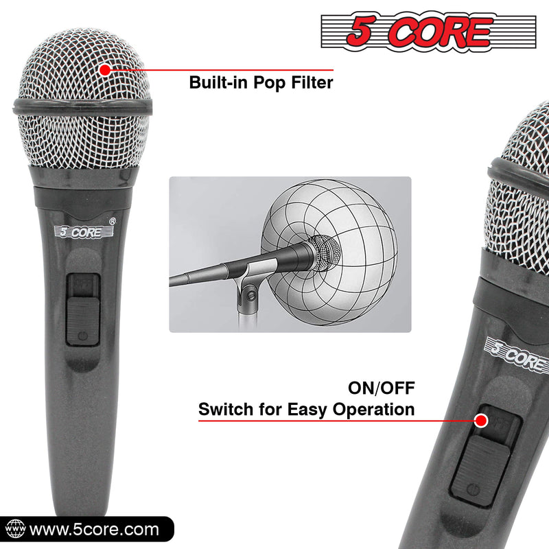 5 Core Karaoke Microphone Dynamic Vocal Handheld Mic Cardioid Unidirectional Microfono w On and Off Switch Includes XLR Audio Cable Mic Holder -PM 600-9