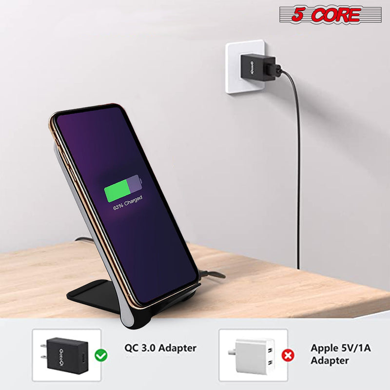 5 Core Fast Wireless Charger, Qi-Certified 10W Fast Wireless Charging Station with Sleep-Friendly Adaptive Light Compatible with Samsung Galaxy S21 S20 S10 S9 S8/Note 20 Ultra/10/9 CDKW03-10