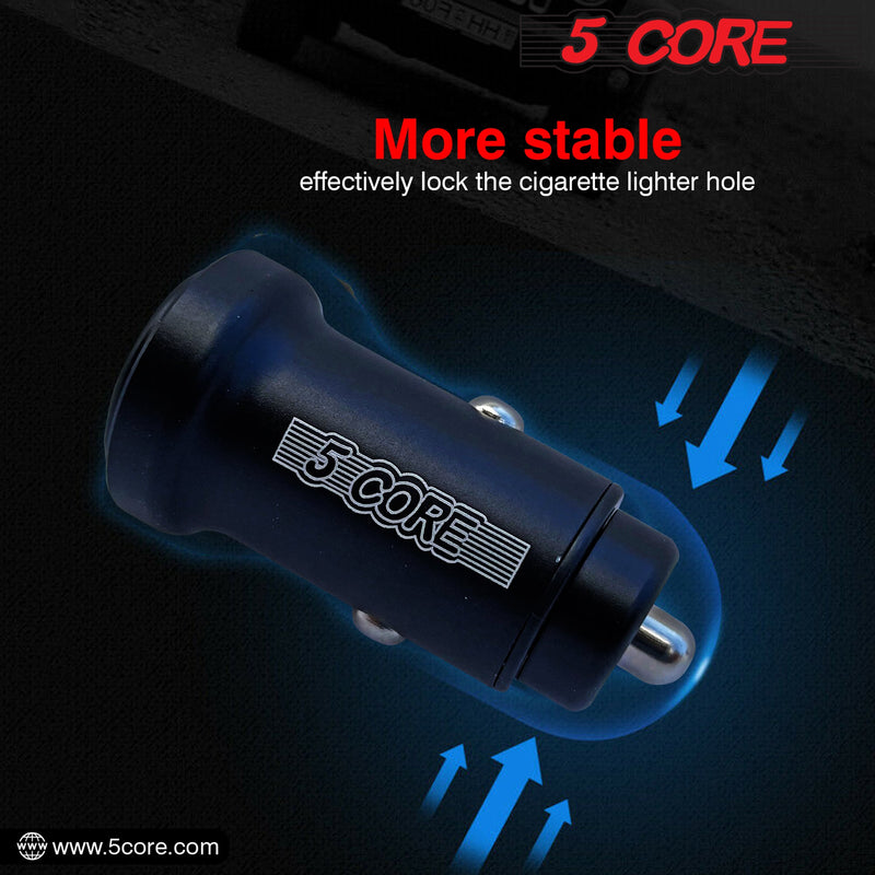 5 Core Car Charger Cigarette Lighter USB Charger Aluminum Alloy Dual USB w LED Fast Charging Power Adapter for iPhone iPad Samsung Galaxy -CDKC13 2Pcs-8