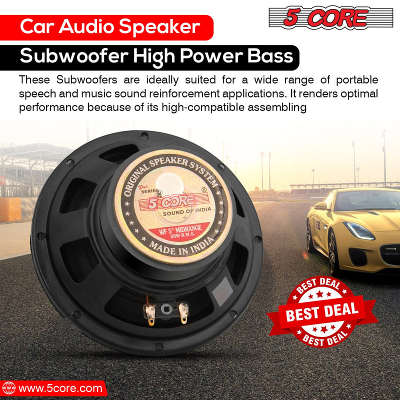 5 Core 5 Inch Subwoofer Car Speaker 20W RMS Mid Range DJ Sub Woofer 4 Ohm Premium Magnet Raw Replacement Stereo Subwoofers - CS-05 MR Pair-6