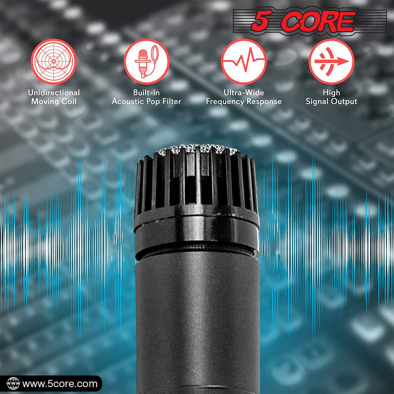 5 Core Microphone Professional Black Dynamic Karaoke XLR Wired Mic w Integrated Pop Filter Cardioid Unidirectional Pickup Handheld Micrófono -ND-57X-5