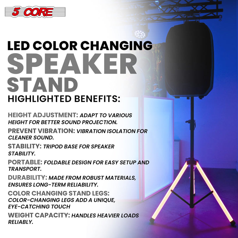5 Core Speakers Stands with LED Lights Heavy Duty Height Adjustable Tripod PA Studio Monitor Holder for Large Speakers DJ Stand Para Bocinas - SS HD LGT-1