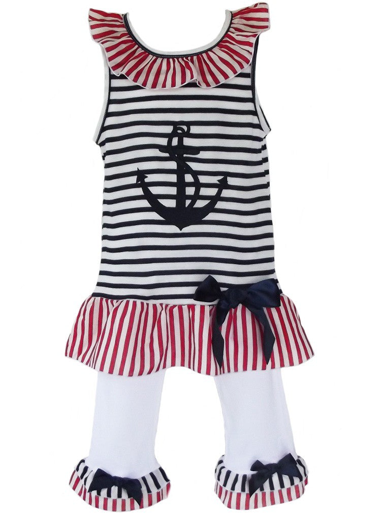 AnnLoren Girls Boutique Patriotic Sailor Outfit Tunic and Capri Leggings-0
