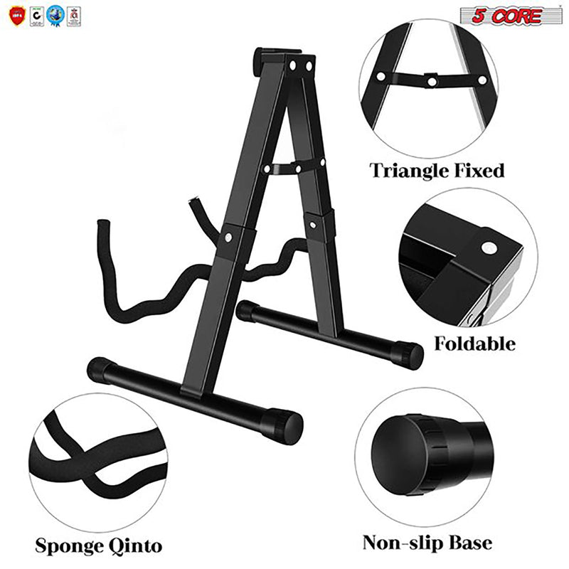 5 Core Guitar Stand Foldable A Frame Floor Adjustable Portable Metal Acoustic Guitar Holder Folding Guitar Rest w Cushioned Arms Padded back for Stage & Home for Electrical Classical Bass Ukulele -GSS-4
