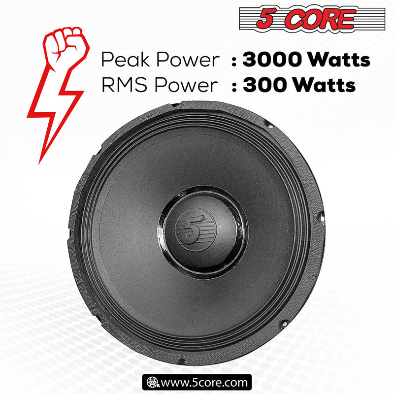 5 CORE 15 Inch Subwoofer Speaker 3000W Peak High Power Handling 300W RMS 15" Replacement 8 Ohm Pro Audio DJ Sub Woofer w/ CCAW Voice Coil Steel Frame 90oz Magnet - 15-185 MS 300W-10