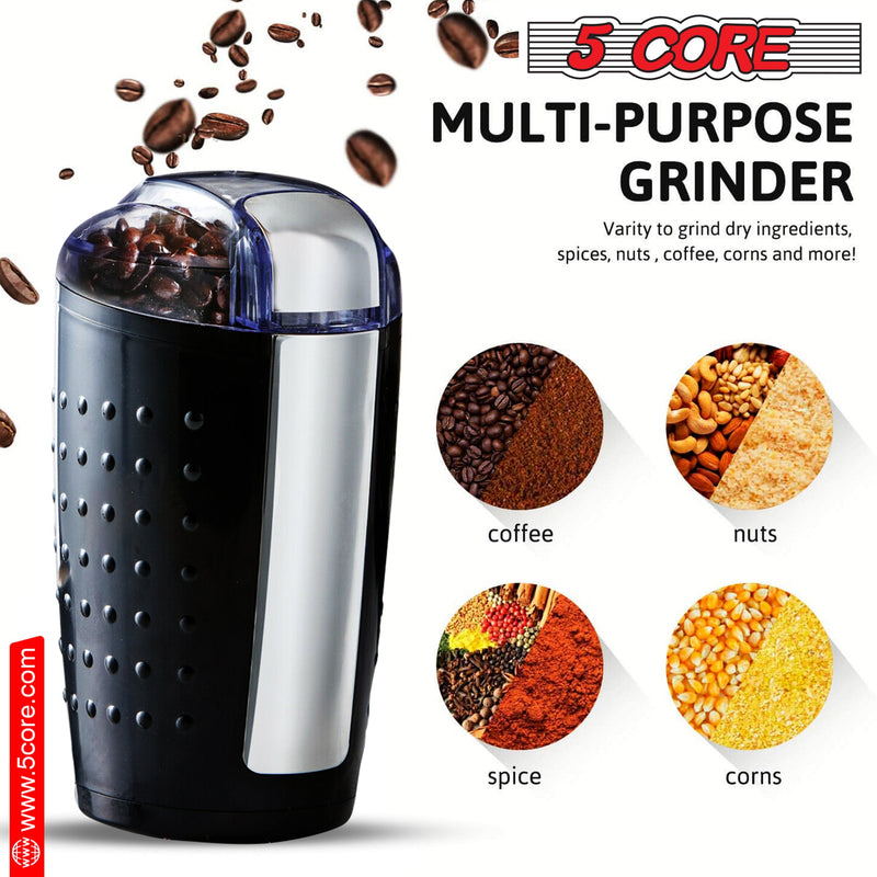 5 Core Coffee Grinder Herb Grinder Espresso Machine w Stainless Steel Blades Removable Chamber 150W Electric Grindes High Speed Nut Grinder -CG 01 BL-5
