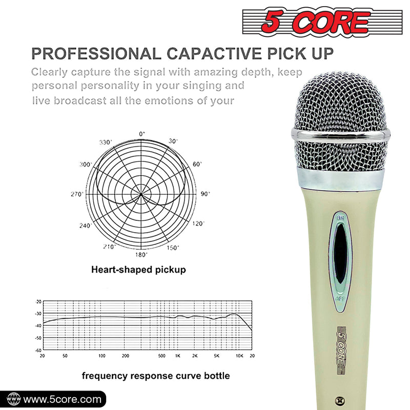 5 Core Microphone Karaoke XLR Wired Mic Professional Studio Microfonos w ON/OFF Switch Pop Filter Dynamic Cardioid Unidirectional Pickup -PM 286 WH-1