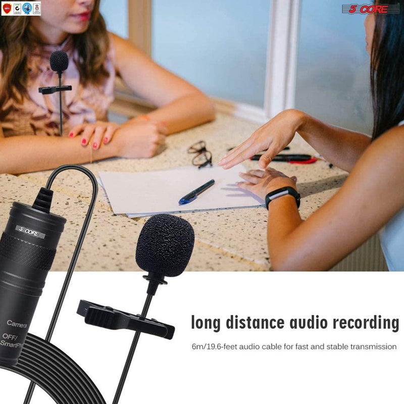 5 Core Professional Grade Lavalier Clip On Microphone| Premium Lav Mic for Camera, Phone, GoPro Video Recording | Compact Noise Cancelling 3.5mm Tiny Shirt Mic with Easy Clip and Windscreen- CM 001-7