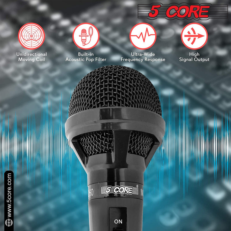 5 Core Karaoke Microphone Dynamic Vocal Handheld Mic Cardioid Unidirectional Microfono w On and Off Switch Includes XLR Audio Cable and Bag -MIC 260-5