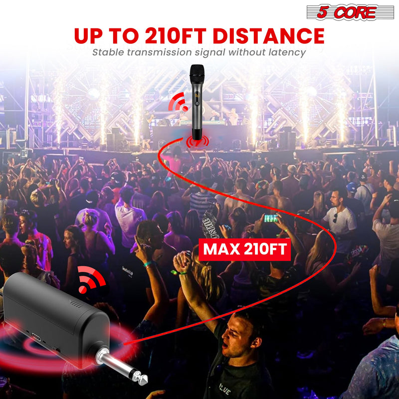 5 Core Wireless Microphones 210ft Range UHF Dual Karaoke Mic Cardioid Pickup Rechargeable Receiver Cordless Microfono Inalambrico Gray - WM UHF 02-GRAY-7