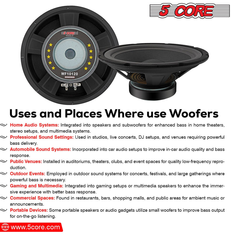 5 Core 10 Inch Woofer 1Pc 750W PMPO Subwoofer Speakers 75W RMS Raw Replacement Woofer Pro Audio DJ Sub Woofer - WF 10120 4OHM-6