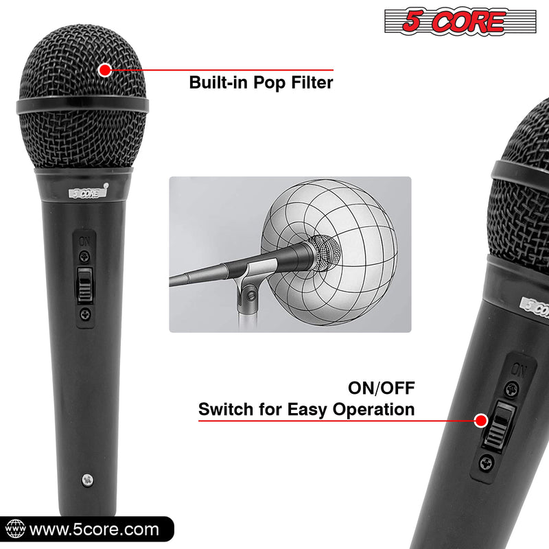 5 Core Microphone Karaoke XLR Wired Mic Professional Studio Microfonos w ON/OFF Switch Pop Filter Dynamic Cardioid Unidirectional Pickup -PM 1O1 BLK-7
