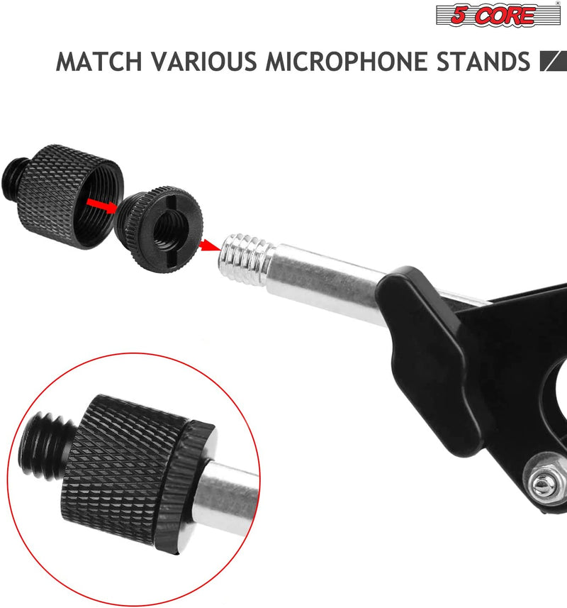 5 Core Mic Stand Adapter 2 Pieces Black 3/8 Female to 5/8 Male Plastic Mic Screw Adapter Microphone Tripod Stand Screw - MS ADP P BLK 2PCS-2