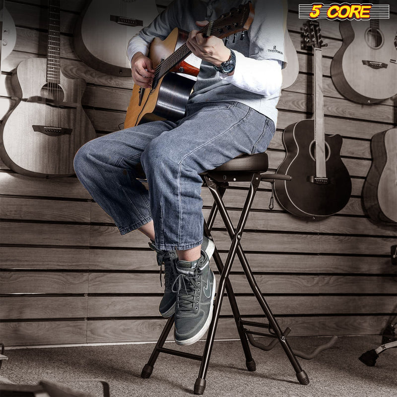 5 Core Guitar Stool Seat, Super Comfortable and Durable Guitar Stand Chair with Padded Guitar Holder for Guitar Players and Musicians- GSTOOL BLK-7