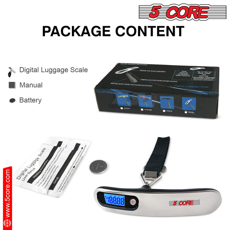 5 Core Luggage Scale 1 Piece 110 Pounds Digital Hanging Weight Scale w Backlight Rubber Paint Handle Battery Included- LS-005-8