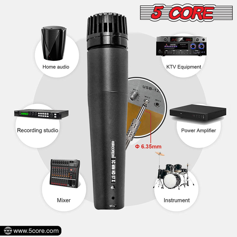 5 Core Microphone Professional Black Dynamic Karaoke XLR Wired Mic w Integrated Pop Filter Cardioid Unidirectional Pickup Handheld Micrófono -ND-57X-6