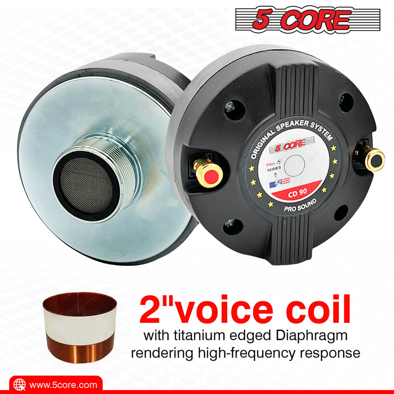 5 Core Horn Tweeter 2 Pieces Replacement Compression Driver 40W RMS Tweeter 8 Ohm Compact PA horn speakers Heavy Duty All Weather Use Audio Horn Speakers 18 T.P.I Tapping -CD 90 2PCS-9