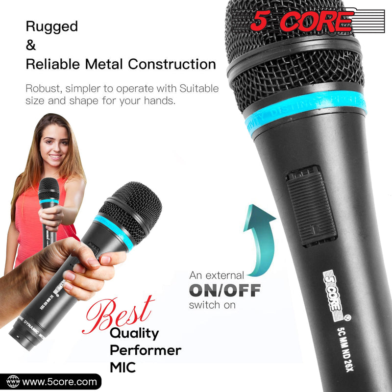 5Core Dynamic Microphone Cardioid Microphone Unidirectional Handheld Mic XLR Karaoke Microphone Singing ND-26X-6
