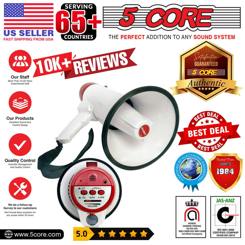 5 Core 10 Watt Professional Megaphone Clear & Far Reaching Sound- Multi-Function with Siren, Volume Control | Detachable Handheld Mic | for Indoor & Outdoor Sports, Emergency Response - 20 F-11
