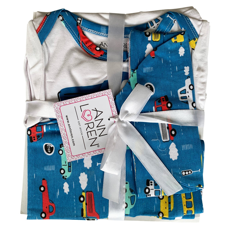 AnnLoren Baby Boys Layette Cars Trucks Onesie Pants Cap 3pc Gift Set Clothing-1