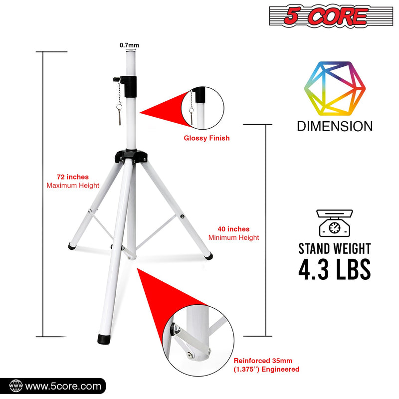 5 Core Speakers Stands 1 Piece White Height Adjustable Tripod PA Monitor Holder for Large Speakers DJ Stand Para Bocinas - SS ECO 1PK WH WoB-10