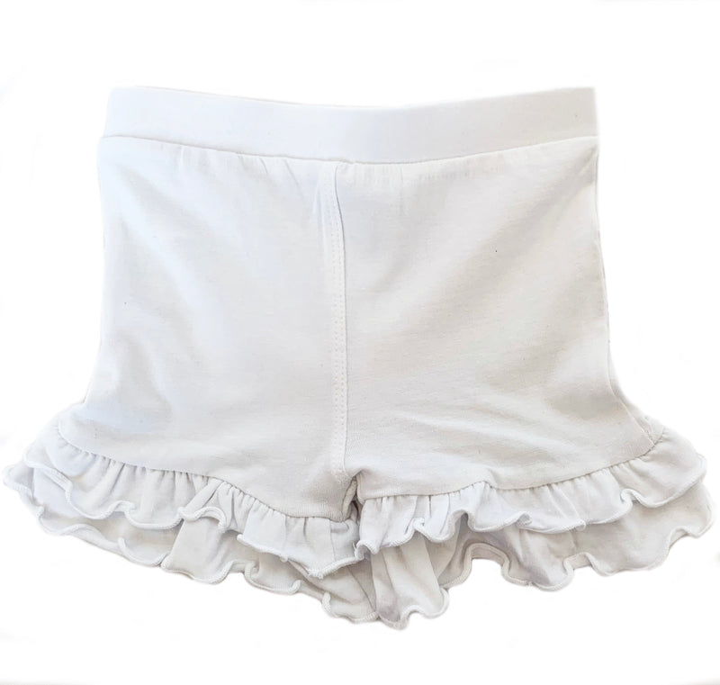 AnnLoren Girls White Knit Ruffle Shorts 4/5T-7/8-8