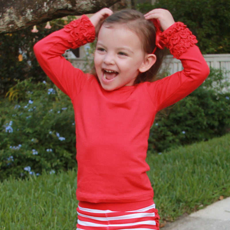 AnnLoren Baby Big Girls Boutique Long Sleeve Red Ruffle Layering T-shirt-3