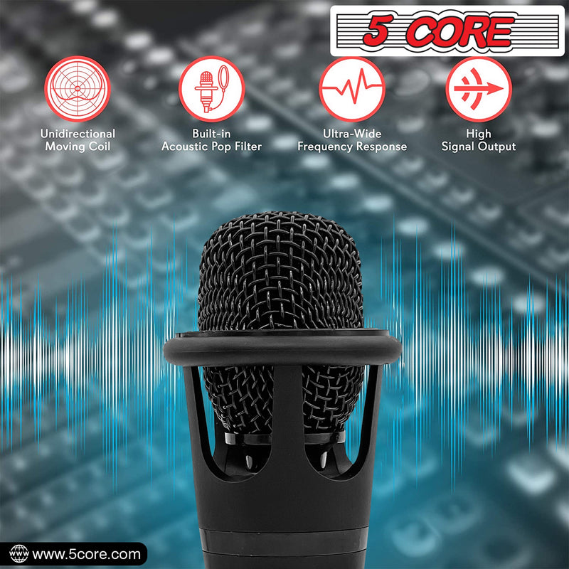 5 Core Microphone Karaoke XLR Wired Professional Dynamic w Pop Filter Cardioid Unidirectional Pickup w Cable Mic Holder Mini Tripod -MIC CROWN-4