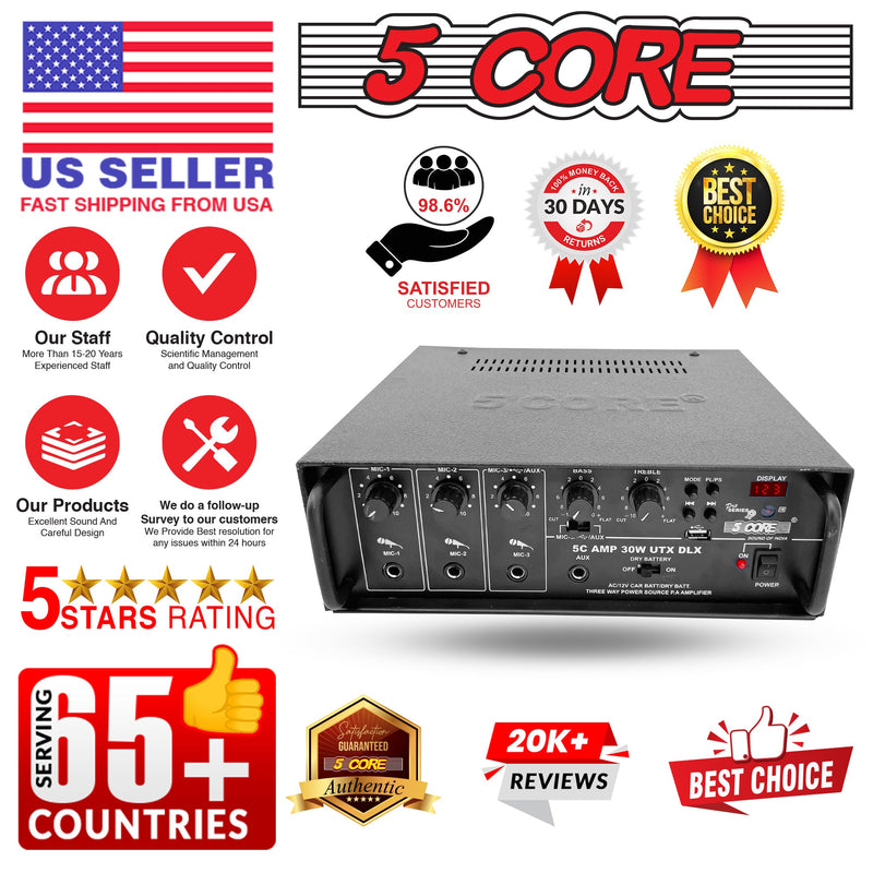 5 Core Stereo Amplifier 30W Upgraded Karaoke Amp with Microphone Inputs 2 Channel PA Speaker Audio Amplifier Outdoor and Home -AMP 30W-UTX-DLX-14