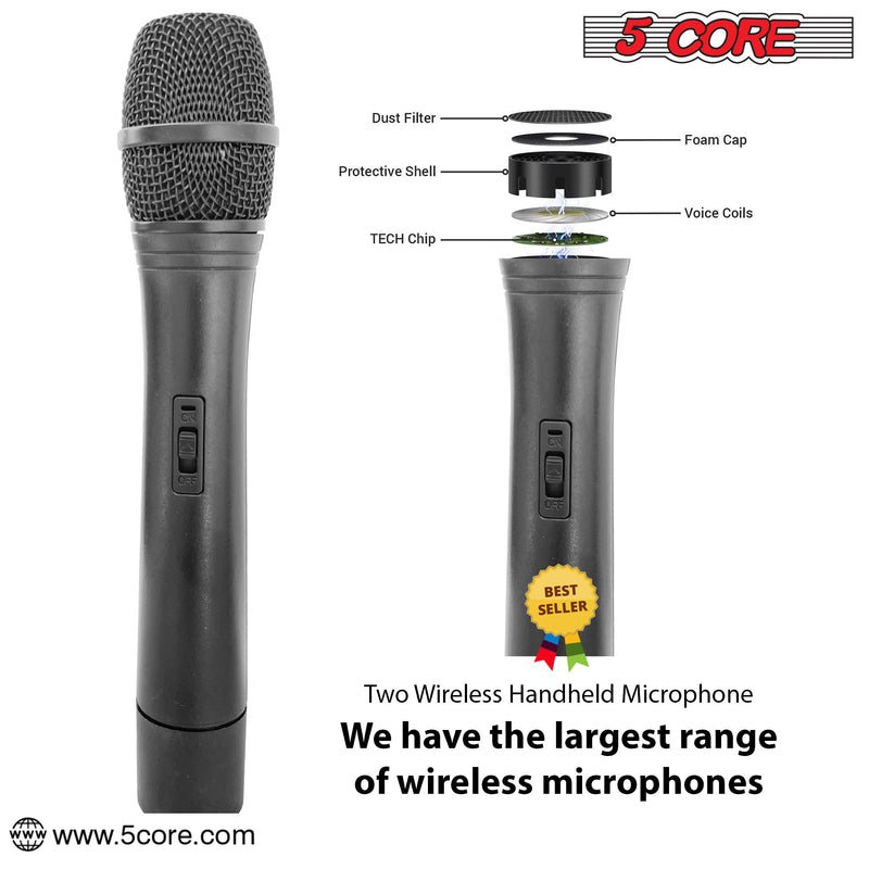 5 Core Dual Channel Wireless Microphone System w Headset Microphone for Speaking Portable Cordless VHF Microfone System Microfono Profesional -WM 301 HC-8