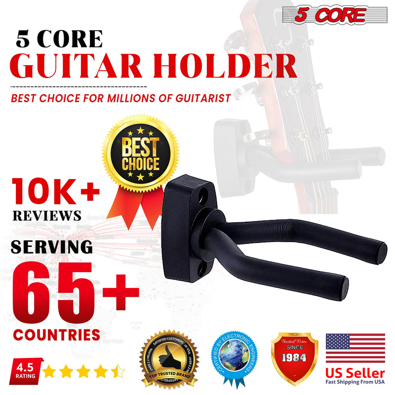 5 Core Guitar Wall Mount | Metal Guitar Hanger with Rotatable Soft Hook for All Size Guitars| Sturdy U-Shaped Holder | For Acoustic, Electric, Bass Guitar, violins, mandolins, ukuleles- GH IRON 1PC-9