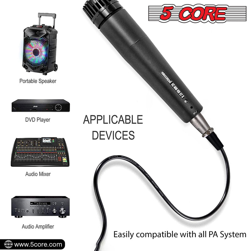 5 Core Microphone Professional Black Dynamic Karaoke XLR Wired Mic w Integrated Pop Filter Cardioid Unidirectional Pickup Handheld Micrófono -ND-57X-7