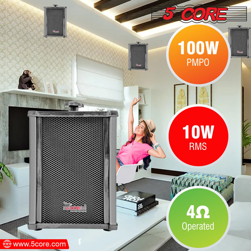 5 Core 6x4 Inch In Wall Speaker Pair High Performance 10W Outdoor Indoor Speaker with Effortless Mounting Swivel All Weather Resistance - 10T G 2PCS-10