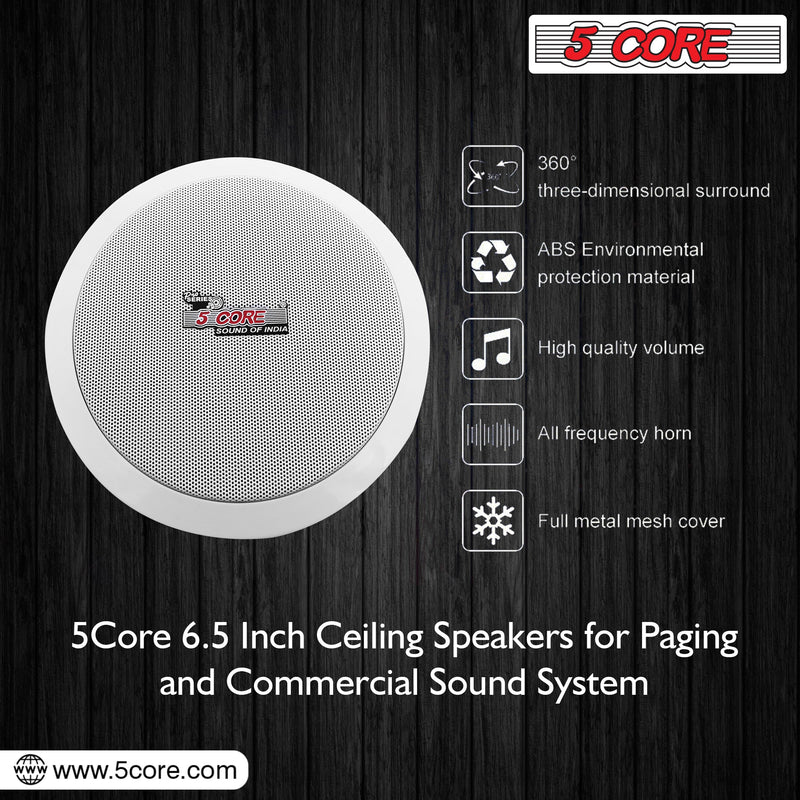 5 Core 6.5 Inch Ceiling Speaker System in Wall Speakers 20W Rated Power 88dB Sensitivity Indoor Outdoor Speakers Ceiling Mount -CL 6.5-12 2W-3