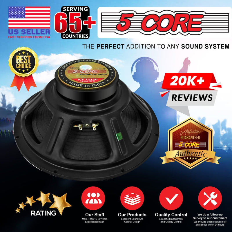 5 Core 12 Inch Woofer 120W RMS Subwoofer Speakers Massive 1200W PMPO High Power Replacement Woofer Pro Audio DJ Sub Woofer w CCAW Voice Coil 8 Ohm 23 Oz Y30 Magnet - WF 12120-11
