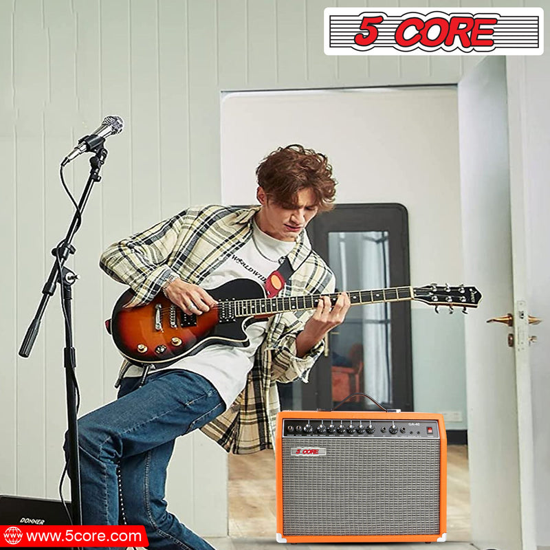 5 Core Guitar Amplifier Mini Bass Electric Guitar Amp 40W Portable Acoustic  Guitar Amp w Aux Input Volume Bass Treble Control -GA 40 ORG-10