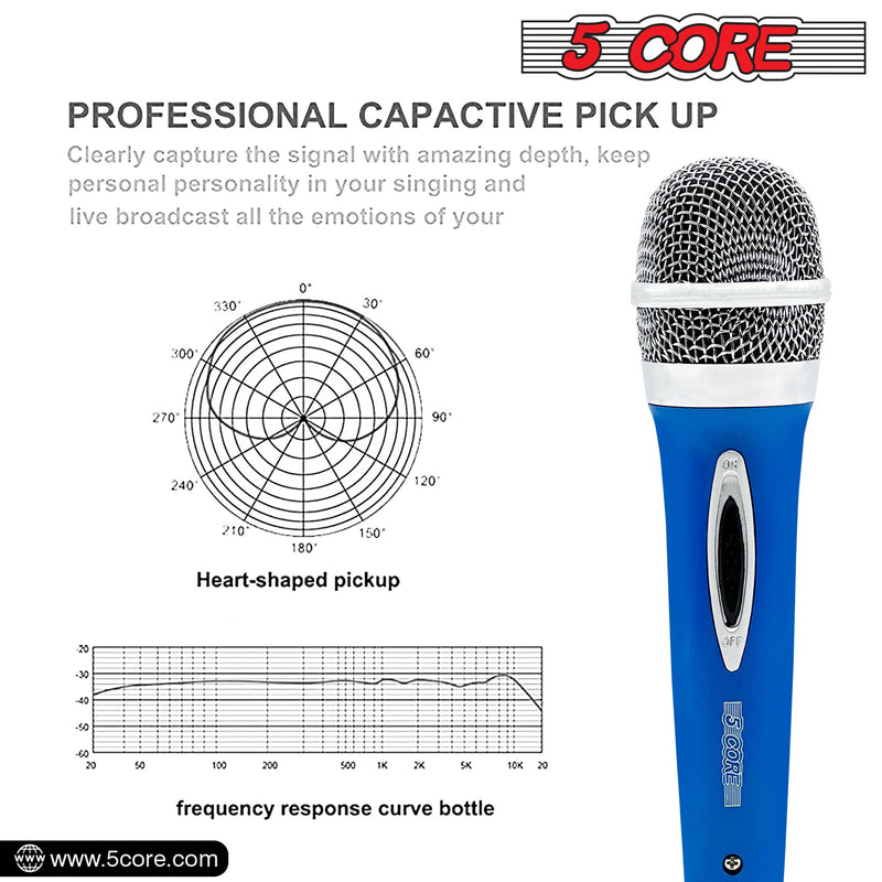 5 CORE Premium Vocal Dynamic Cardioid Handheld Microphone Unidirectional Mic with 12ft Detachable XLR Cable to inch Audio Jack and On/Off Switch for Karaoke Singing (Blue) PM 286 BLU-3
