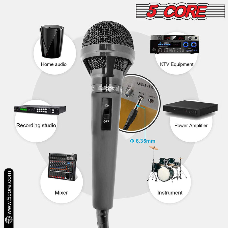 5 Core Karaoke Microphone Dynamic Vocal Handheld Mic Cardioid Unidirectional Microfono w On and Off Switch Includes XLR Audio Cable and Bag -MIC 260-6