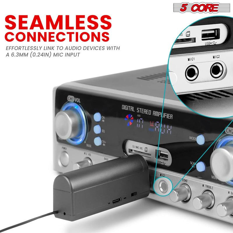 5 Core Wireless Microphones 210ft Range UHF Dual Karaoke Mic Cardioid Pickup Rechargeable Receiver Cordless Microfono Inalambrico Gray - WM UHF 02-GRAY-8