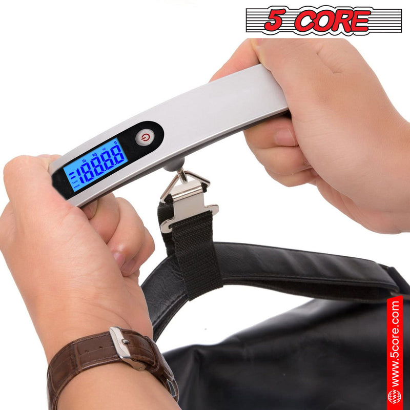 5 Core Luggage Scale 1 Piece 110 Pounds Digital Hanging Weight Scale w Backlight Rubber Paint Handle Battery Included- LS-005-9