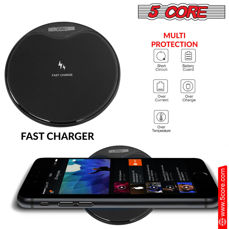 5 Core Wireless Charger Charging Station Fast QI Charging Pad w Upgraded Coil Case Friendly Wireless Samsung iPhone Fast Charging Station - CDKW01 B-5