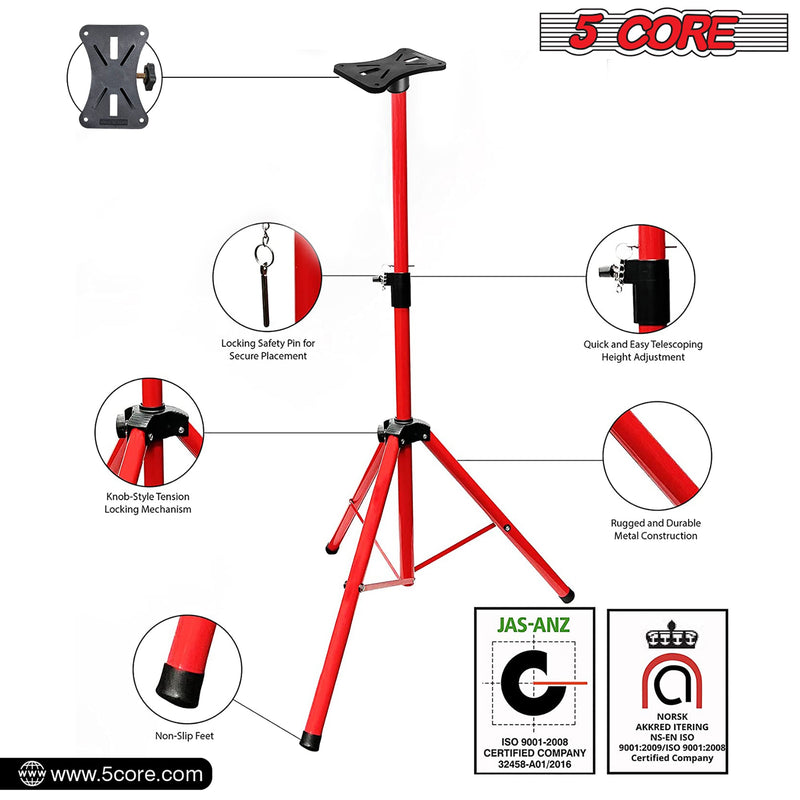 5 Core Speakers Stands 1 Piece Red Heavy Duty Height Adjustable Tripod PA Speaker Stand For Large Speakers DJ Stand Para Bocinas Includes Carry Bag- SS HD 1 PK RED BAG-11