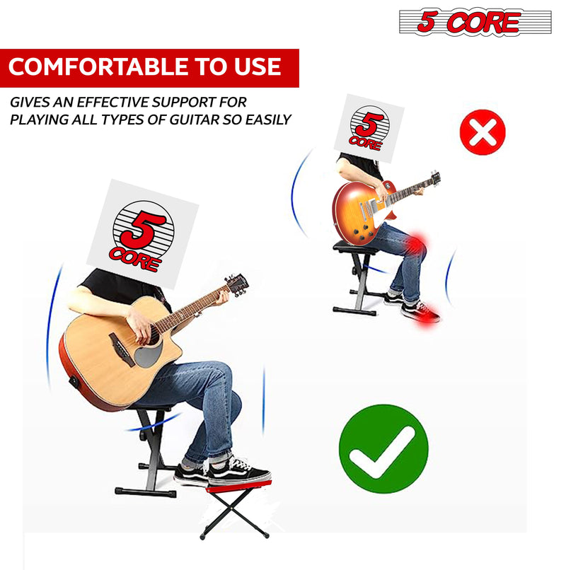 5 Core Guitar Footstool Red| Adjustable Guitar Foot Rest|Solid Iron Guitar Foot Stand with 6-Level Height| Sturdy and Durable Guitar Leg Rest Step- GFS RED-7