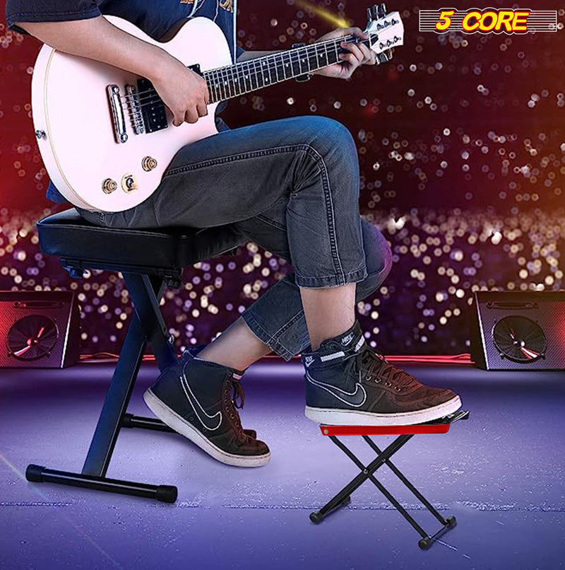 5 Core Guitar Footstool Red| Adjustable Guitar Foot Rest|Solid Iron Guitar Foot Stand with 6-Level Height| Sturdy and Durable Guitar Leg Rest Step- GFS RED-8