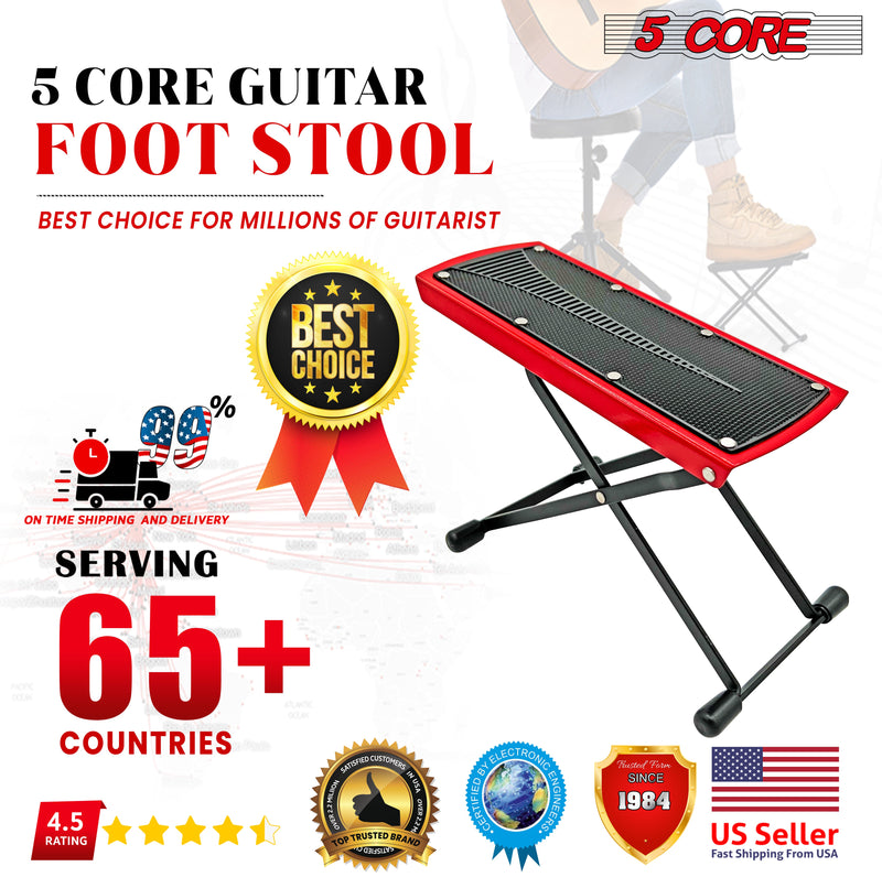 5 Core Guitar Footstool Red| Adjustable Guitar Foot Rest|Solid Iron Guitar Foot Stand with 6-Level Height| Sturdy and Durable Guitar Leg Rest Step- GFS RED-10