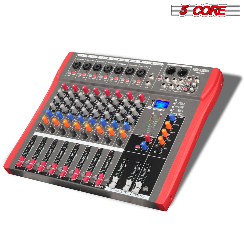 5 Core Audio Mixer DJ Equipment Digital Sound Board Karaoke XLR Mixers Professional 8 Channel Bluetooth USB w Effects for Recording Music Studio PC Podcast Instruments Consola De Sonido - MX 8CH-10