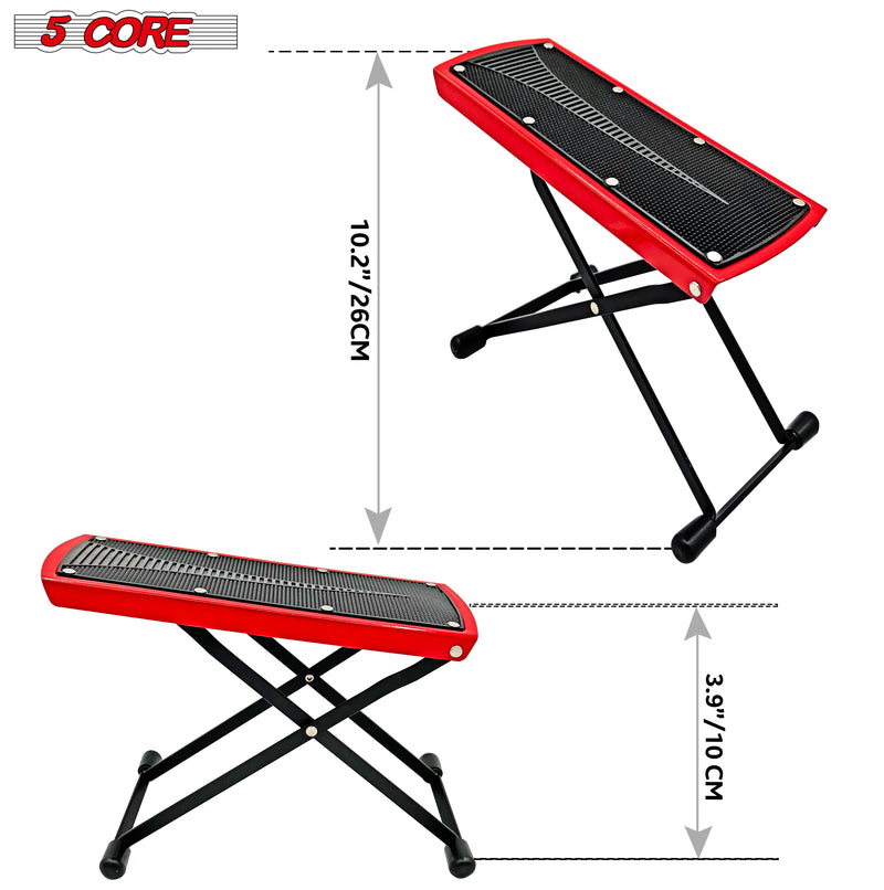 5 Core Guitar Footstool Red| Adjustable Guitar Foot Rest|Solid Iron Guitar Foot Stand with 6-Level Height| Sturdy and Durable Guitar Leg Rest Step- GFS RED-2