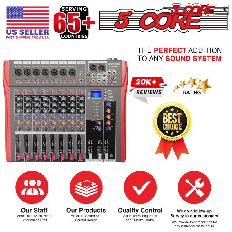 5 Core Audio Mixer DJ Equipment Digital Sound Board Karaoke XLR Mixers Professional 8 Channel Bluetooth USB w Effects for Recording Music Studio PC Podcast Instruments Consola De Sonido - MX 8CH-11