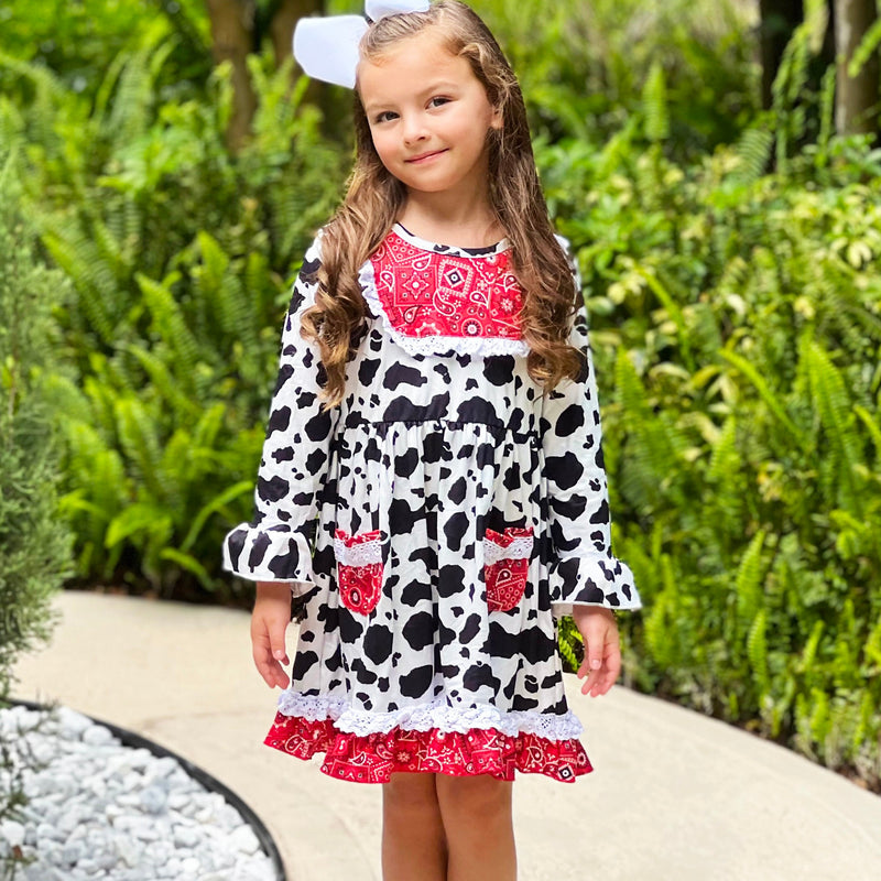AL Limited Girls Boutique Cowgirl Cow print Lace Bandana Rodeo Party Dress-1